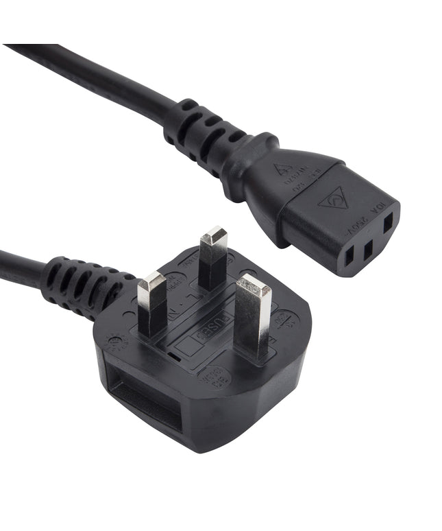 3m UK Kettle Lead Computer Power Cable 3 Pin 240V Plug to IEC Connector C13 6A