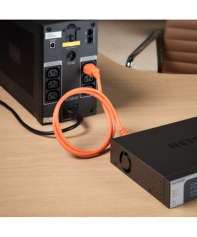 1m Orange IEC Power Extension Cable IEC Kettle Male to Female UPS Lead C13 - C14 Mains 240V
