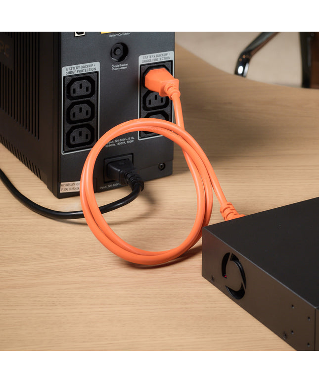1m Orange IEC Power Extension Cable IEC Kettle Male to Female UPS Lead C13 - C14 Mains 240V