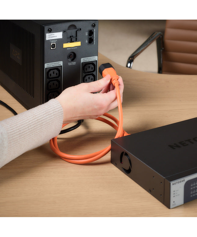 1m Orange IEC Power Extension Cable IEC Kettle Male to Female UPS Lead C13 - C14 Mains 240V