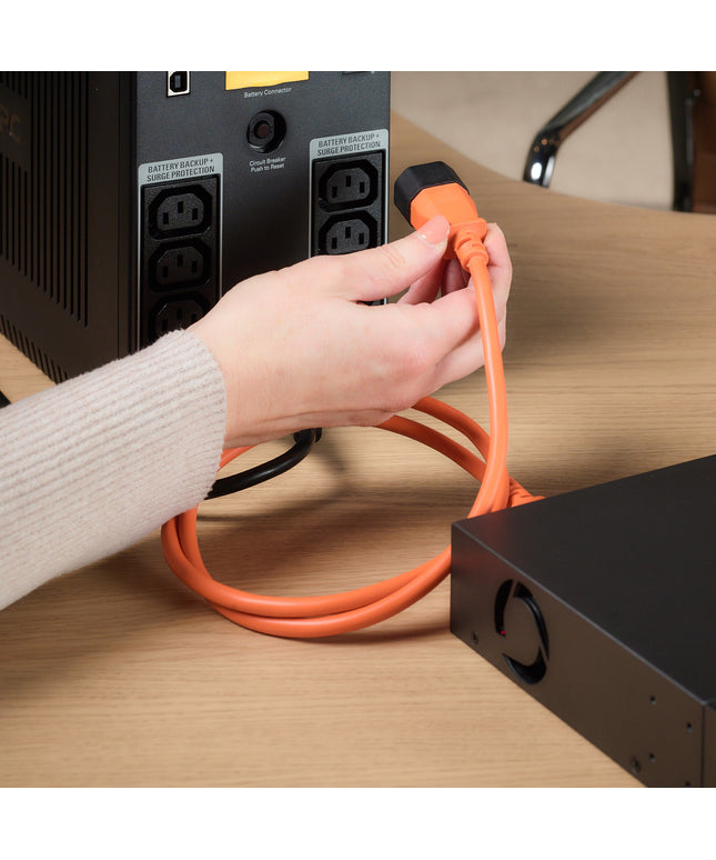 1m Orange IEC Power Extension Cable IEC Kettle Male to Female UPS Lead C13 - C14 Mains 240V