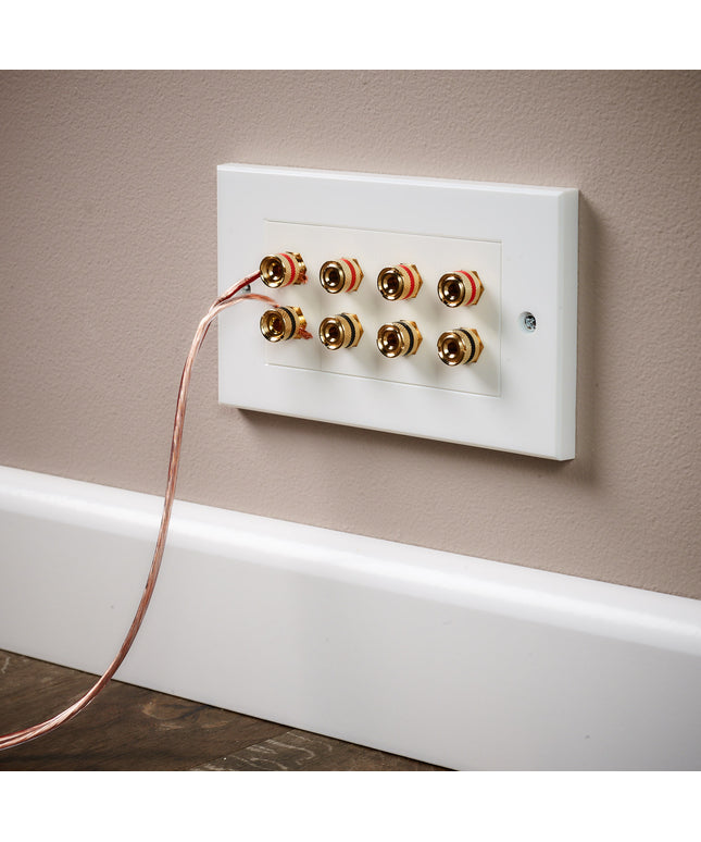 Speaker Faceplate/Wall Outlet - Red & Black, Gold Plated Binding Post Connectors - Accepts Banana Plugs & Speaker Cable (4 x Speaker Faceplate (8 Terminals))