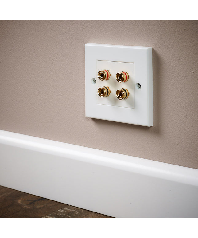 Speaker Faceplate/Wall Outlet - Red & Black, Gold Plated Binding Post Connectors - Accepts Banana Plugs & Speaker Cable (2 x Speaker Faceplate (4 Terminals))