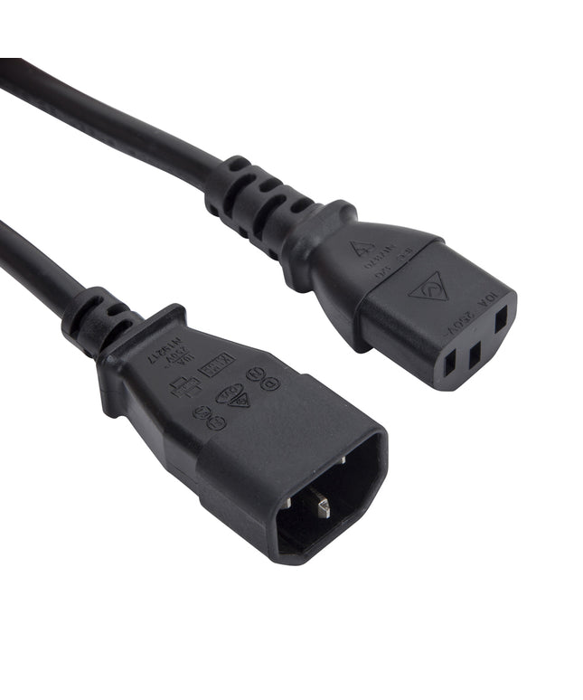 1m IEC Power Extension Cable Kettle Male to Female UPS Lead C13 - C14 Mains 240V 10A