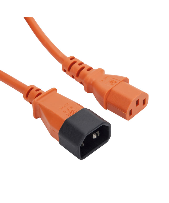1m Orange IEC Power Extension Cable IEC Kettle Male to Female UPS Lead C13 - C14 Mains 240V