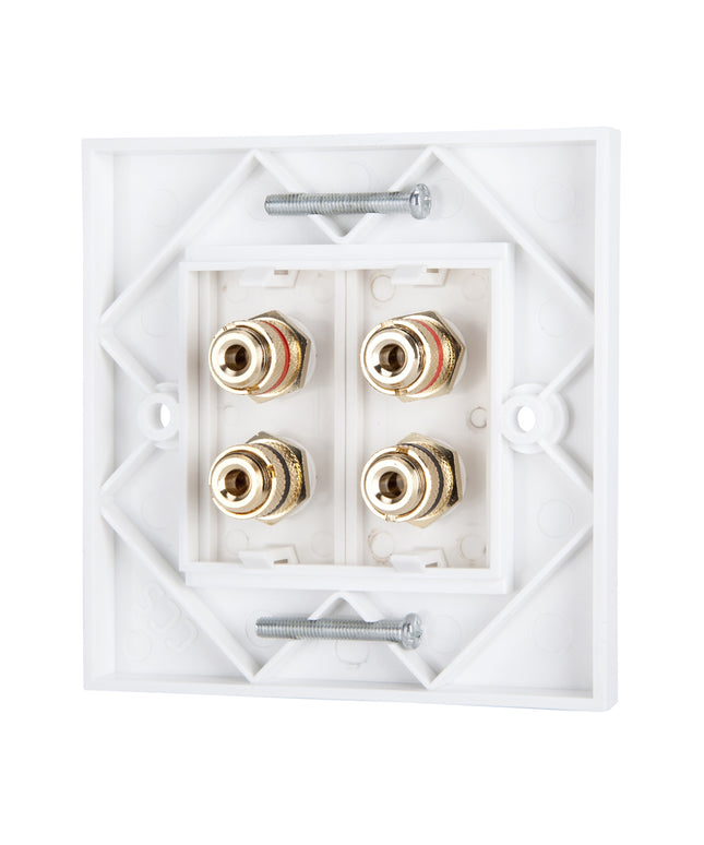 Speaker Faceplate/Wall Outlet - Red & Black, Gold Plated Binding Post Connectors - Accepts Banana Plugs & Speaker Cable (2 x Speaker Faceplate (4 Terminals))