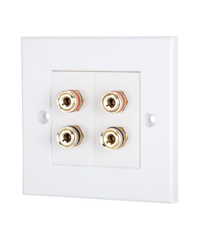 Speaker Faceplate/Wall Outlet - Red & Black, Gold Plated Binding Post Connectors - Accepts Banana Plugs & Speaker Cable (2 x Speaker Faceplate (4 Terminals))
