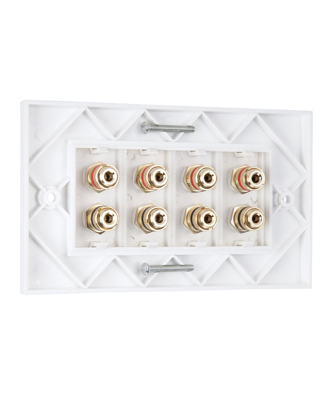 Speaker Faceplate/Wall Outlet - Red & Black, Gold Plated Binding Post Connectors - Accepts Banana Plugs & Speaker Cable (4 x Speaker Faceplate (8 Terminals))
