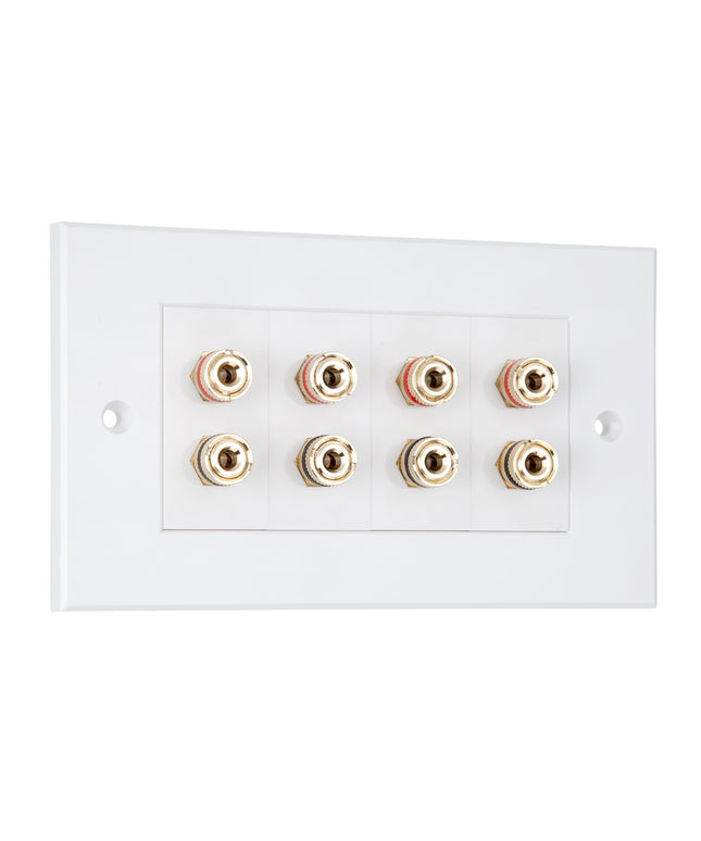 Speaker Faceplate/Wall Outlet - Red & Black, Gold Plated Binding Post Connectors - Accepts Banana Plugs & Speaker Cable (4 x Speaker Faceplate (8 Terminals))